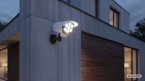 Solarna LED lažna nadzorna kamera in svetilka s senzorjem gibanja bela