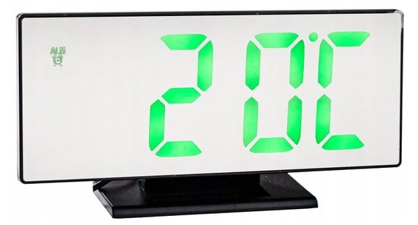 Velika 4v1 USB LED digitalna budilka s termometrom in ogledalom črna