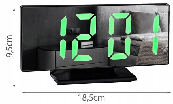 Velika 4v1 USB LED digitalna budilka s termometrom in ogledalom črna