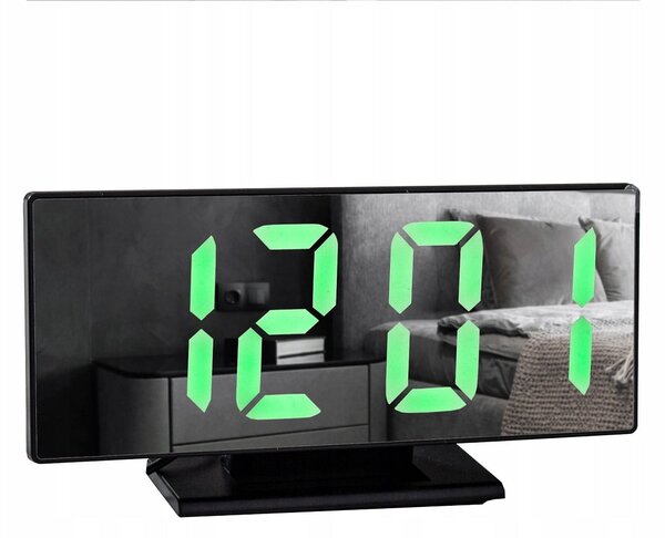 Velika 4v1 USB LED digitalna budilka s termometrom in ogledalom črna