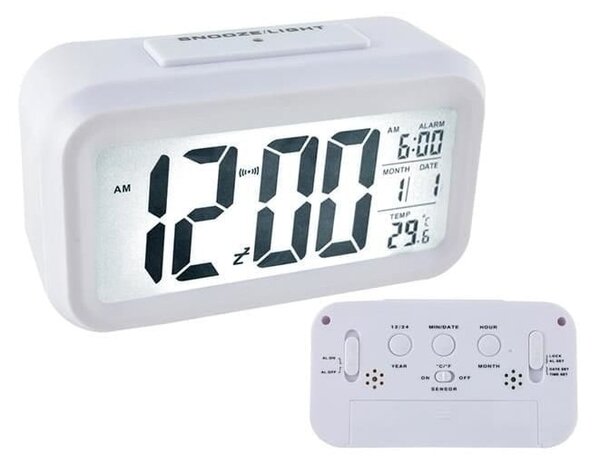 LED bela digitalna budilka in termometer
