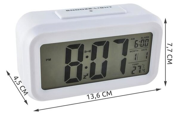 LED bela digitalna budilka in termometer
