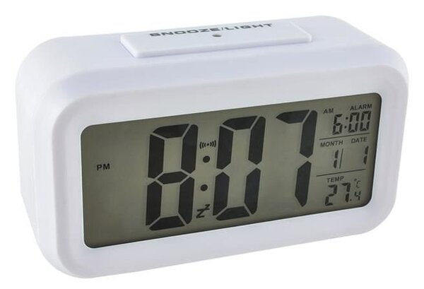 LED bela digitalna budilka in termometer