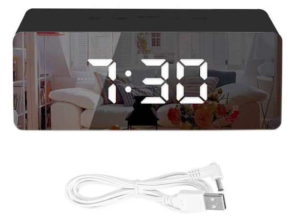 4v1 USB elektronska budilka s termometrom in ogledalom črna