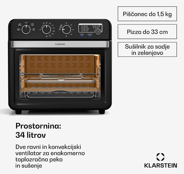 Klarstein Air Glaze air fryer, 2000 W, 34 litrov, panoramsko okno, z dodatnim kompletom pripomočkov