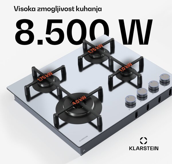Klarstein Plinska kuhalna plošča Illuminosa 4 s 4 gorilniki Sabaf gorilnik iz nerjavečega jekla