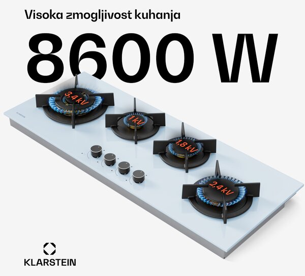 Klarstein Goldflame 4 Slim plinska kuhalna plošča, 4 gorilniki, za tekoči ali zemeljski plin, električni vžig