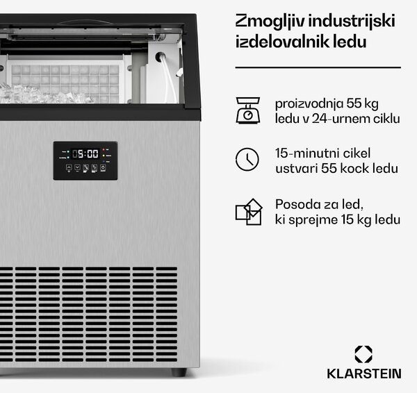 Klarstein Glacial Industrijski aparat za led 55 kg s prikazovalnikom LED in okencem