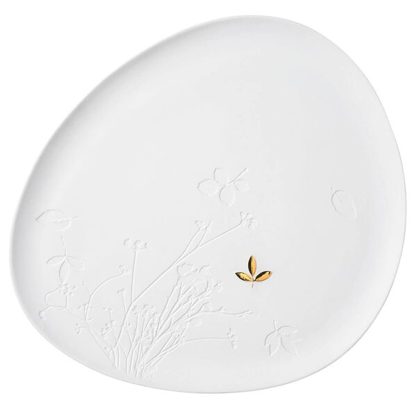 Krožnik iz belega porcelana GOLD LEAF, velik
