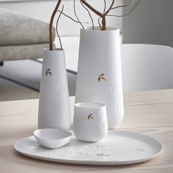 Krožnik iz belega porcelana GOLD LEAF, velik