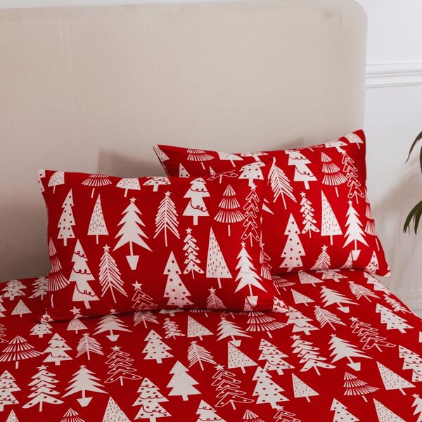 Rjuha in prevleka za vzglavnik CHRISTMAS TREES, rdeča Dimenzije: 50 x 70 cm | 140 x 240 cm
