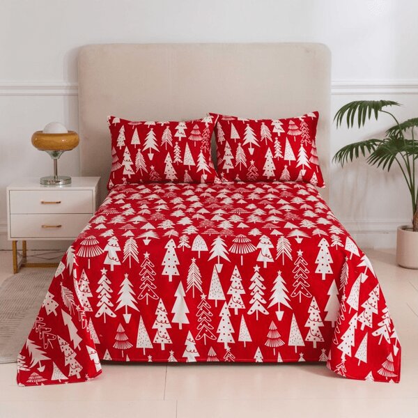 Rjuha in prevleka za vzglavnik CHRISTMAS TREES, rdeča Dimenzije: 50 x 70 cm | 140 x 240 cm