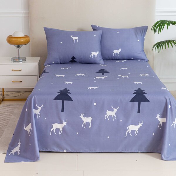 Rjuha in prevleka za vzglavnik DEER AND TREE, modro-siva Dimenzije: 50 x 70 cm | 140 x 240 cm