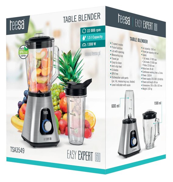 1300W inox električni blender in mešalnik 1500ml + 600ml bidon