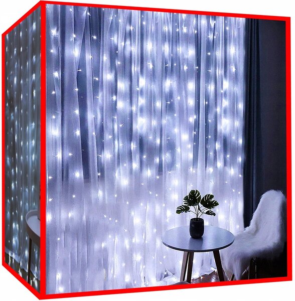 Novoletne lučke zavesa 300 LED hladno bela 3m - 8 funkcij