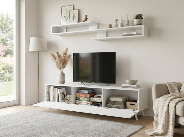 TV omarica MIYA 150 cm z zidno polico, bela