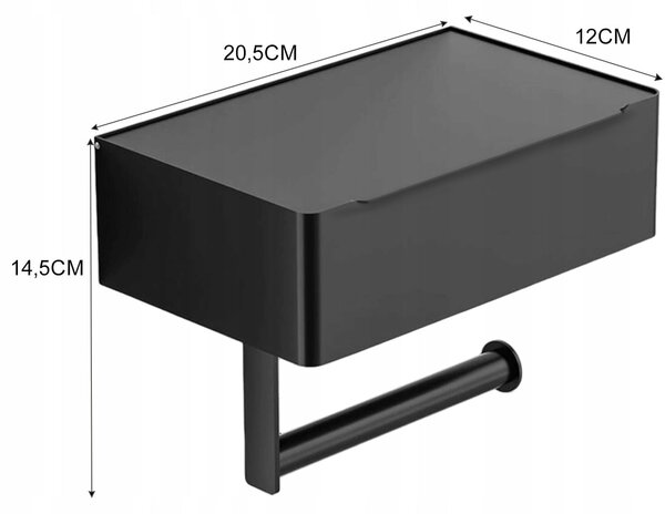 3v1 inox držalo za toaletni papir s polico in predalom črno
