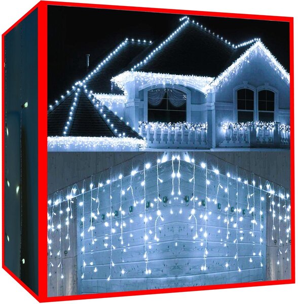 Novoletne lučke zavesa 300 LED hladno bela 12m - 8 funkcij