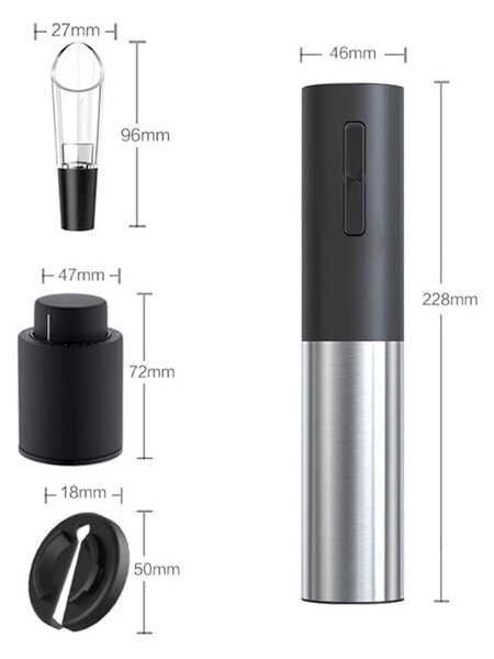 Set aku. inox hitrega odpirača za vina USB