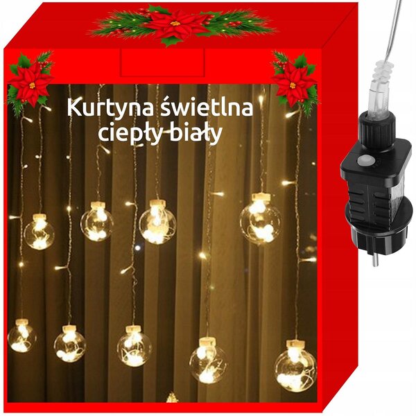 Novoletne 108 LED lučke zavesa topla bela 2,6m kroglice 8 funkcij