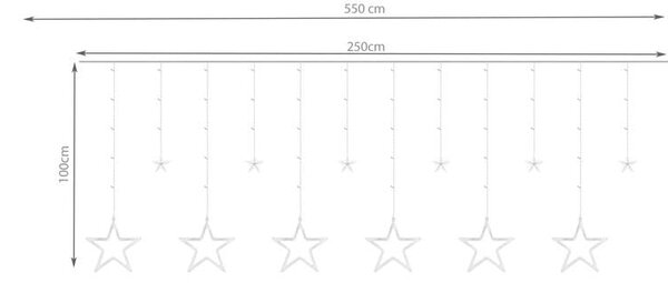 Novoletne lučke zavesa 138 LED hladno bele 2,5m zvezde 8 funkcij