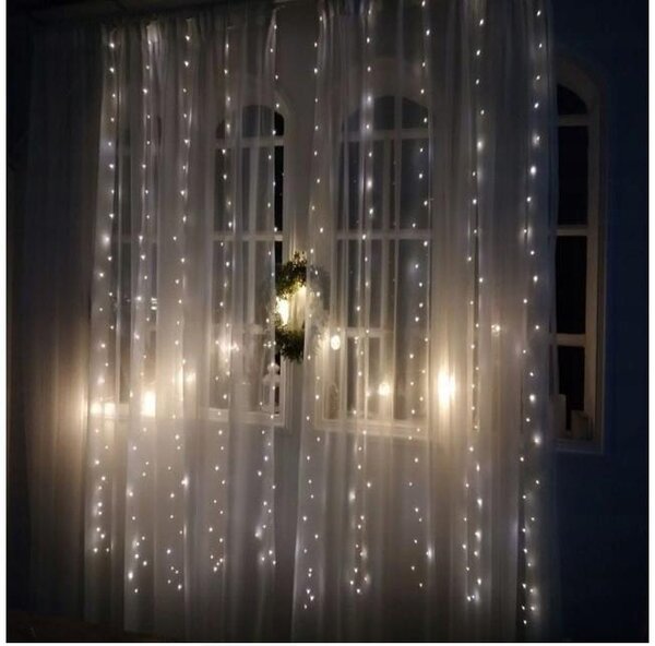 Novoletne lučke zavesa 300 LED hladno bela 3m - 8 funkcij