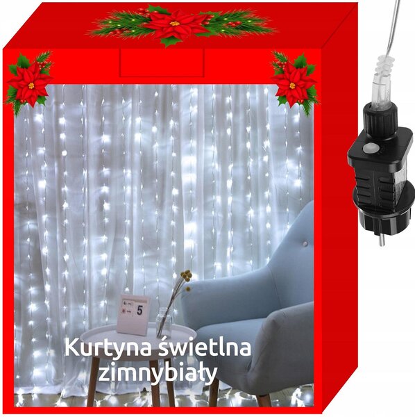 Novoletne lučke zavesa 300 LED hladno bela 3m - 8 funkcij