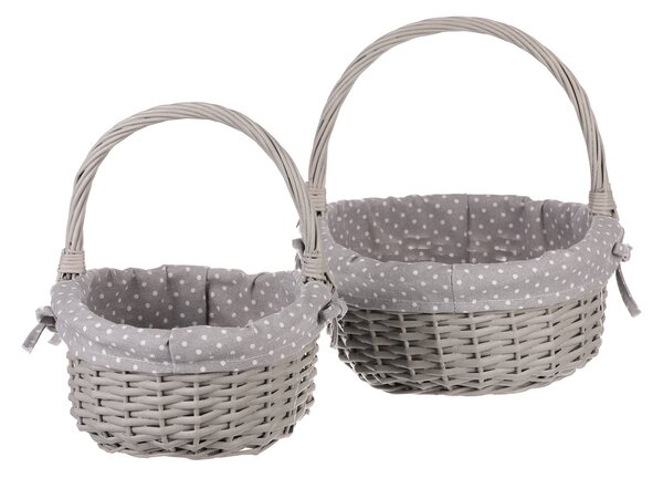 Komplet pletenih košar s tkanino Grey Dot, 2 kosa, 2 velikosti, 31 x 28 x 26 cm