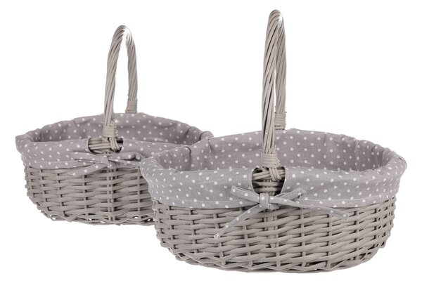 Komplet pletenih košar s tkanino Grey Dot, 2 kosa, 2 velikosti, 31 x 28 x 26 cm