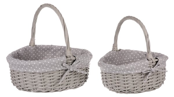 Komplet pletenih košar s tkanino Grey Dot, 2 kosa, 2 velikosti, 31 x 28 x 26 cm