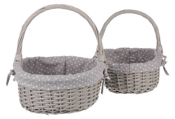 Komplet pletenih košar s tkanino Grey Dot, 2 kosa, 2 velikosti, 31 x 28 x 26 cm