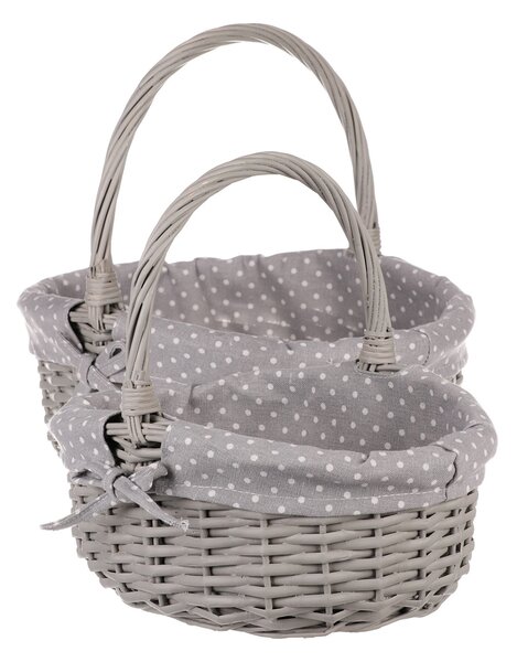 Komplet pletenih košar s tkanino Grey Dot, 2 kosa, 2 velikosti, 31 x 28 x 26 cm