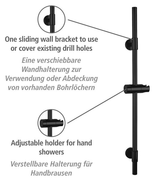 Črn stenski drsni drog za tuš iz nerjavečega jekla 66 cm Basic – Wenko