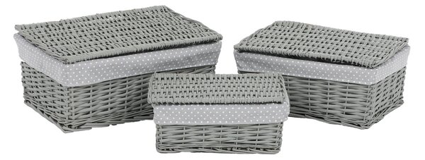 Komplet pletenih košar s pokrovom Grey Dot, 3 kosi, 3 velikosti, 49 x 22 x 35 cm