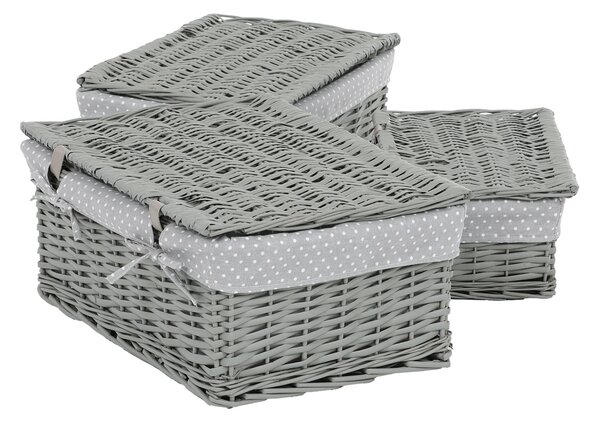 Komplet pletenih košar s pokrovom Grey Dot, 3 kosi, 3 velikosti, 49 x 22 x 35 cm