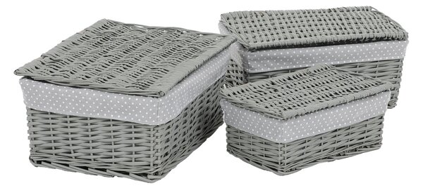 Komplet pletenih košar s pokrovom Grey Dot, 3 kosi, 3 velikosti, 49 x 22 x 35 cm