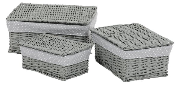 Komplet pletenih košar s pokrovom Grey Dot, 3 kosi, 3 velikosti, 49 x 22 x 35 cm