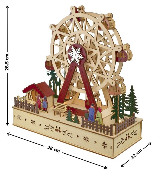 Lesena dekoracija vrtečega se vrtiljaka LED , 28 x28 x 12 cm