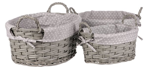 Komplet pletenih košar s tkanino Grey Dot, 3 kosi,3 velikosti, 39 x 22 x 31 cm