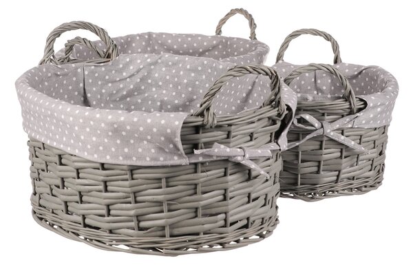 Komplet pletenih košar s tkanino Grey Dot, 3 kosi,3 velikosti, 39 x 22 x 31 cm