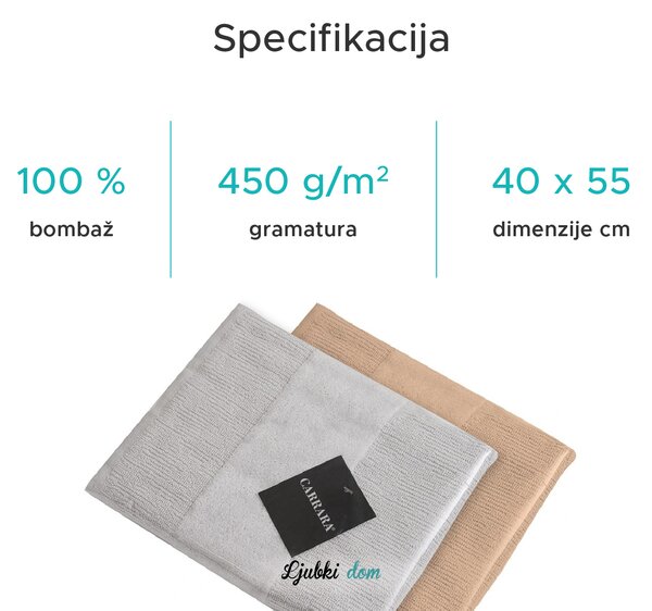 Set brisač CARRARA 1 kos 60x100 cm in 1 kos 40x55 cm 100% bombaž, bela