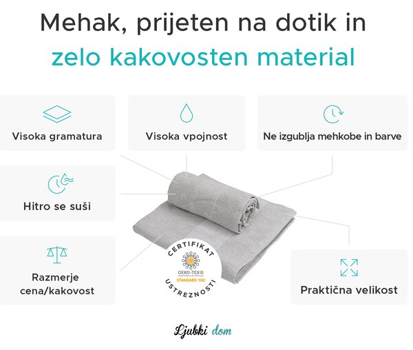 Komplet brisačk CARRARA 30x30 cm svetlo siva 100% bombaž, 3 kos
