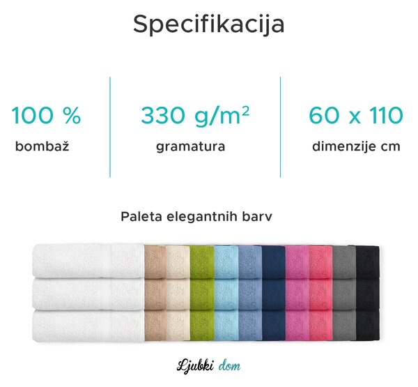 Brisača CLARYSSE ELEGANCE 60x110 cm antracitna, 100% bombaž