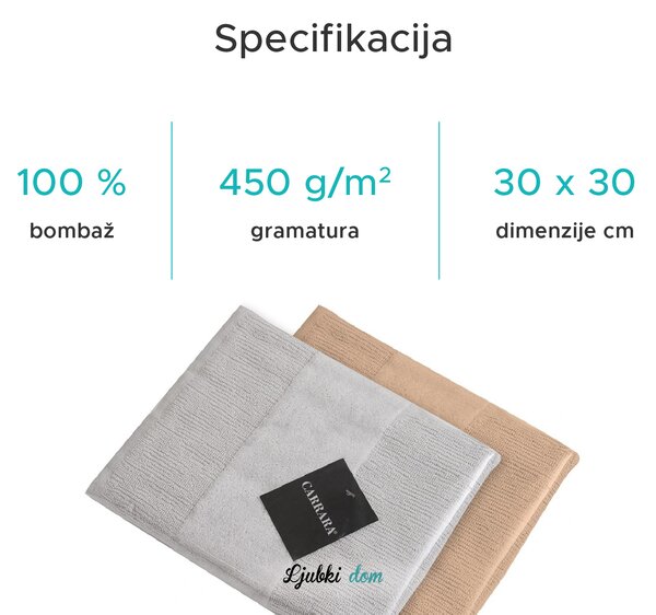 Komplet brisačk CARRARA 30x30 cm svetlo siva 100% bombaž, 3 kos