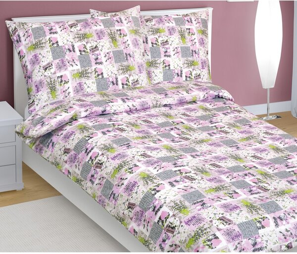 Bellatex Bombažno posteljno perilo Patchwork lila, 140 x 200 cm, 70 x 90 cm, 140 x 200 cm, 70 x 90 cm