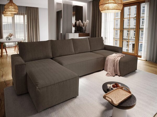 POSEBNA PONUDBA Temno rjava sedežna garnitura v obliki U SMART COSARO 295x140 cm II. kakovost
