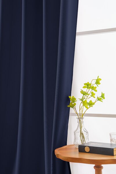 Zavesa OXFORD LIGHT 140x250 cm, temno modra Za obesiti: Kovinski obročki