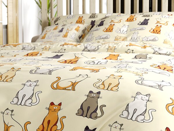 Polibombažna posteljnina COLORED CATS POLY kremna Dimenzije posteljnine: 70 x 90 cm | 140 x 200 cm