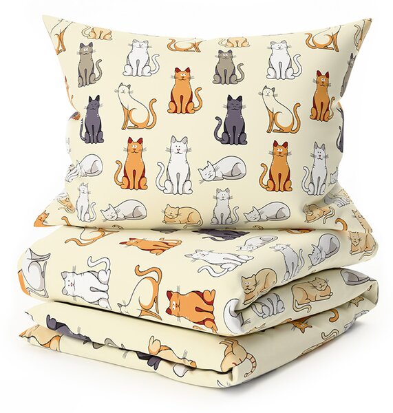 Polibombažna posteljnina COLORED CATS POLY kremna Dimenzije posteljnine: 70 x 90 cm | 140 x 200 cm