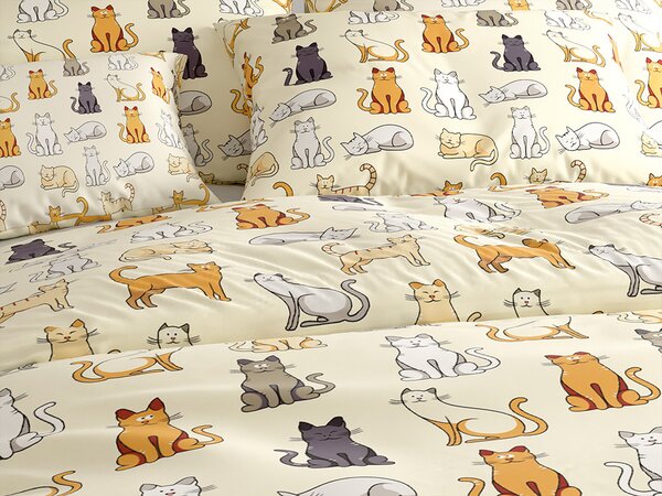 Polibombažna posteljnina COLORED CATS POLY kremna Dimenzije posteljnine: 70 x 90 cm | 140 x 200 cm